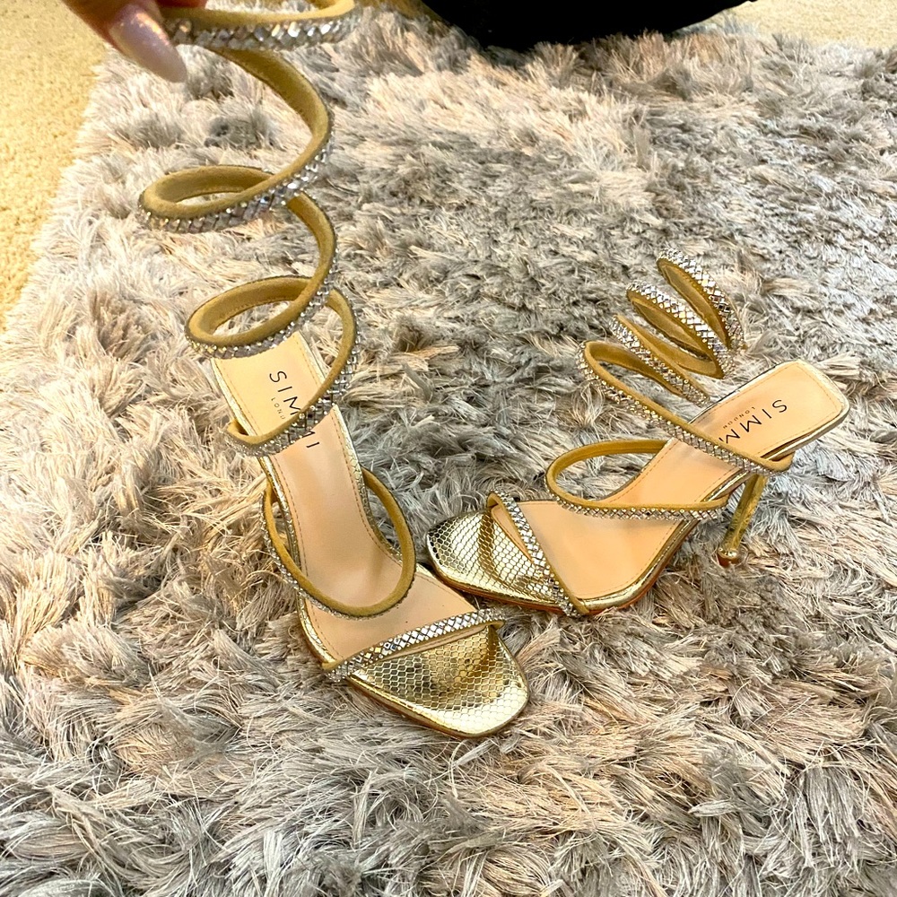 Gold strap cable heels